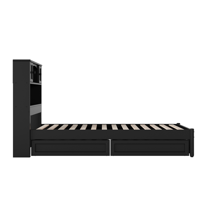 Denver Twin Wood Platform Bed with Storage Drawers in Black