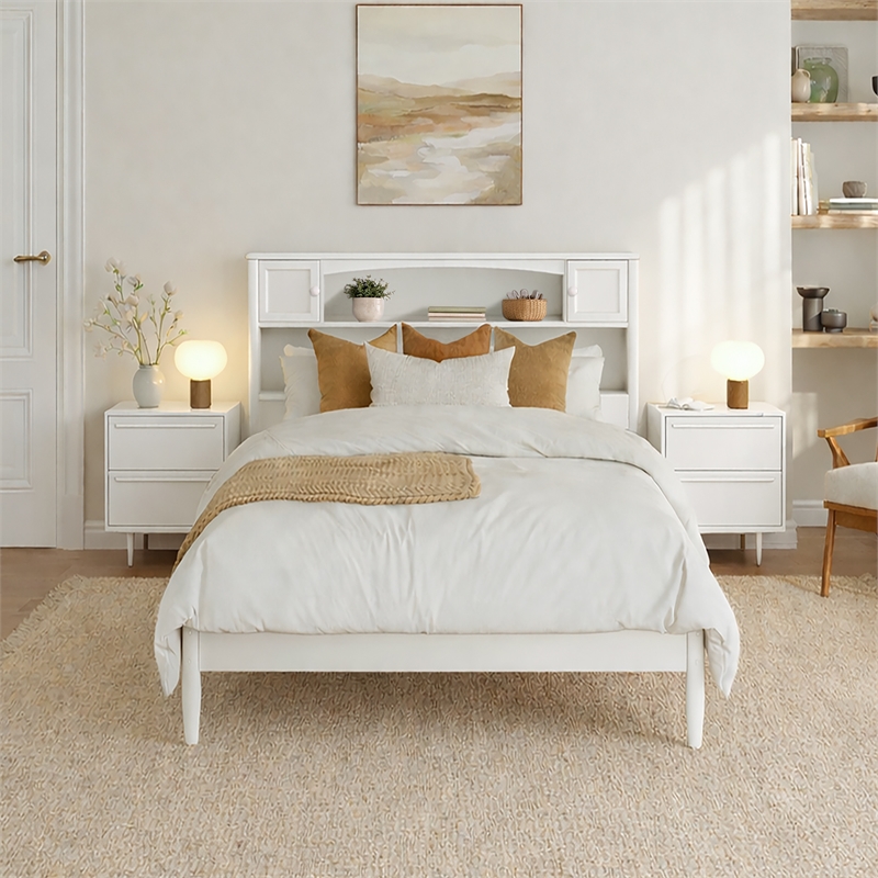 Denver Full Wood Platform Bed in White