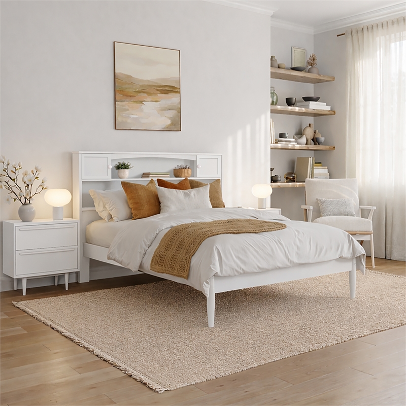 Denver Full Wood Platform Bed in White