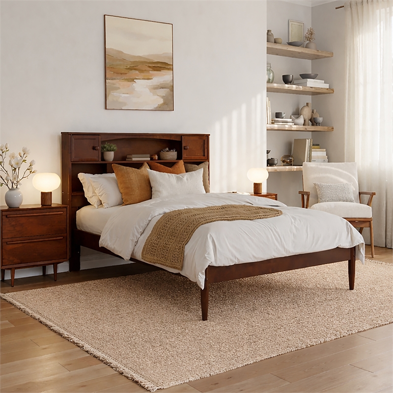 Denver Full Wood Platform Bed in Walnut