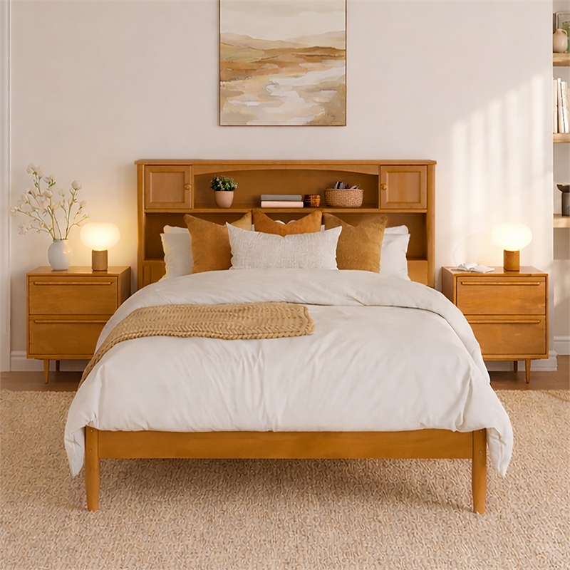 Denver Full Wood Platform Bed in Light Toffee
