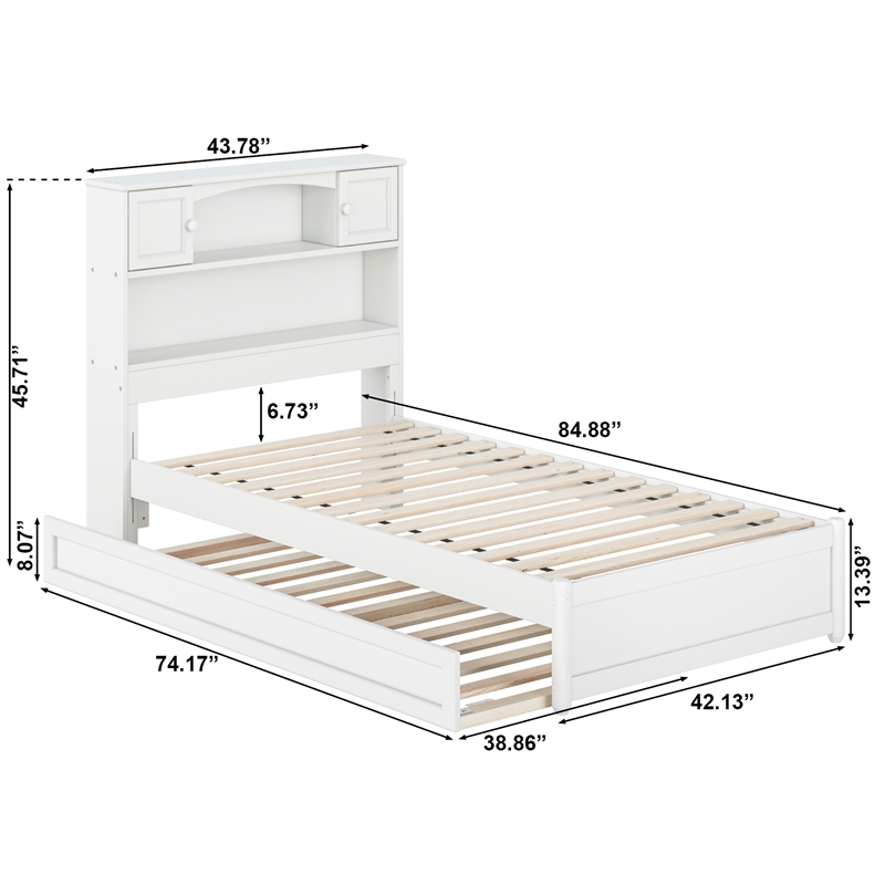 Denver Twin Wood Platform Bed with Twin Trundle in White