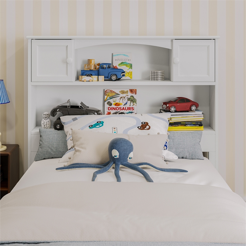 Denver Twin Wood Platform Bed with Twin Trundle in White