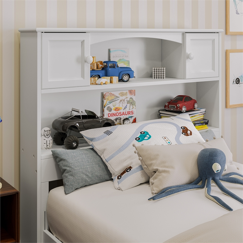 Denver Twin Wood Platform Bed with Twin Trundle in White