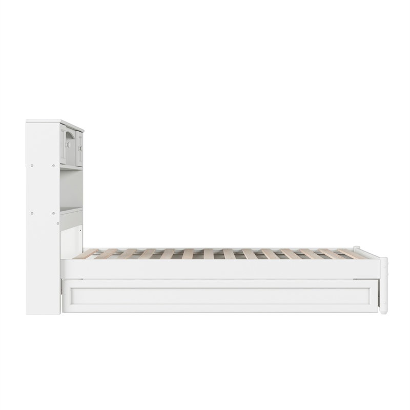 Denver Twin Wood Platform Bed with Twin Trundle in White