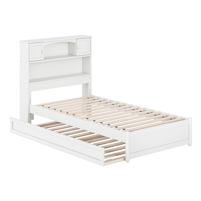 Denver Twin Wood Platform Bed with Twin Trundle in White