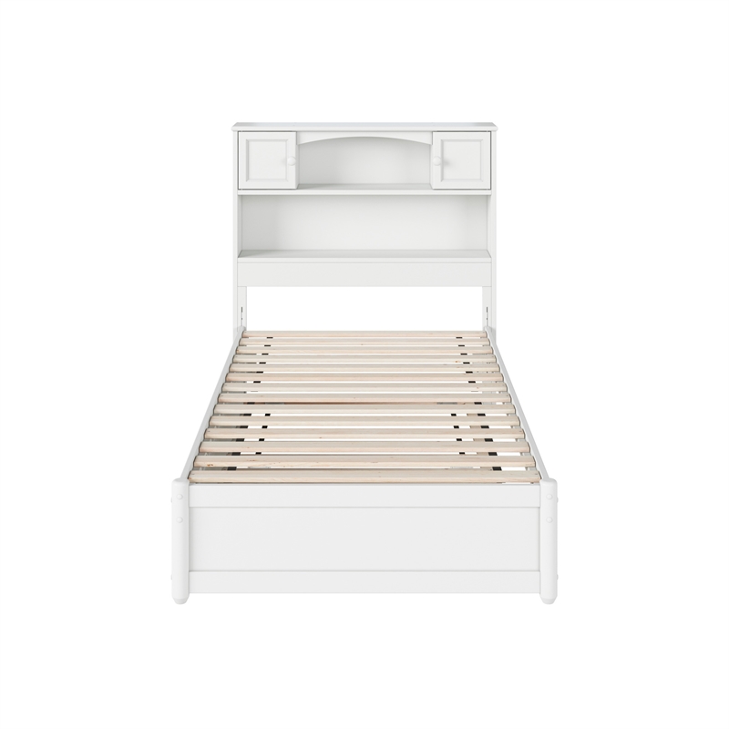 Denver Twin Wood Platform Bed with Twin Trundle in White
