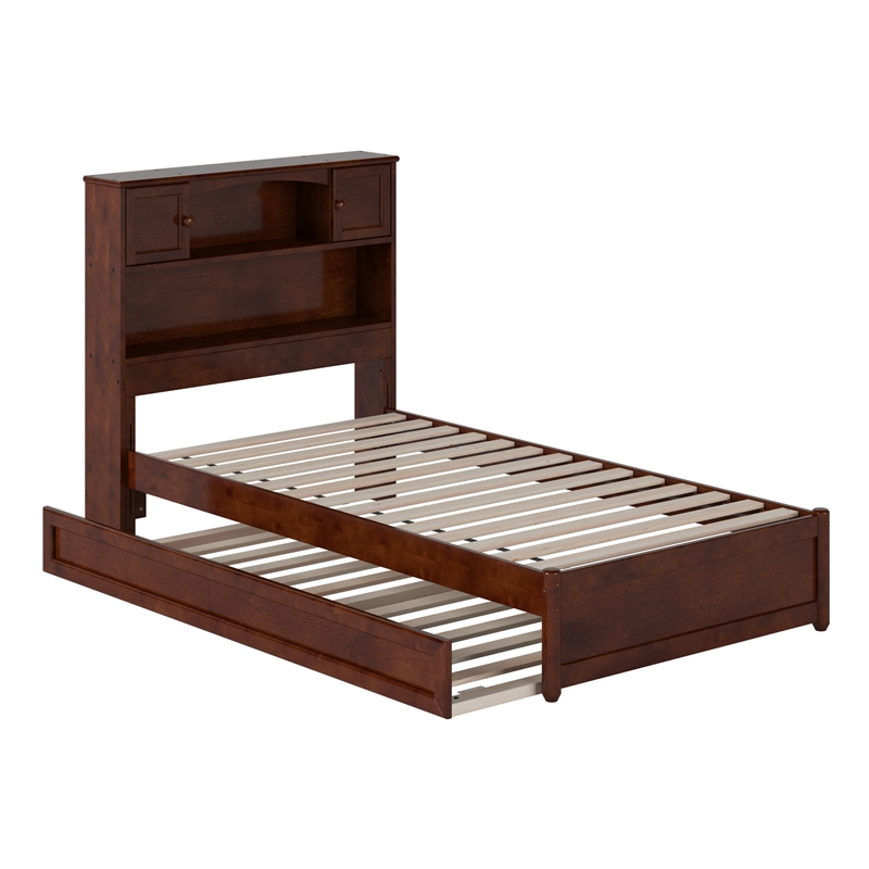 Denver Twin Wood Platform Bed with Twin Trundle in Walnut