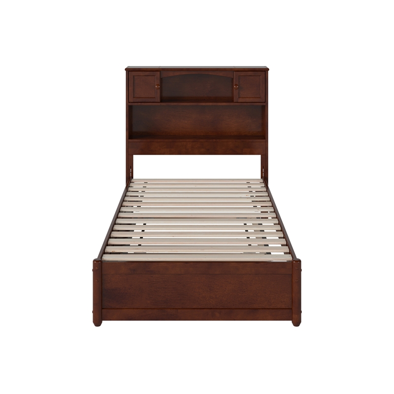 Denver Twin Wood Platform Bed with Twin Trundle in Walnut