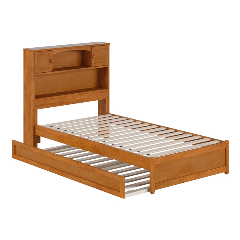 Denver Twin Wood Platform Bed with Twin Trundle in Light Toffee