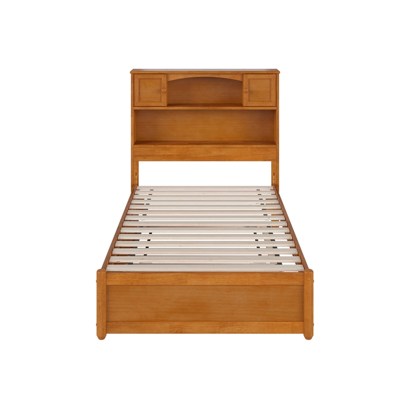 Denver Twin Wood Platform Bed with Twin Trundle in Light Toffee