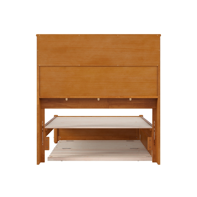 Denver Twin Wood Platform Bed with Twin Trundle in Light Toffee