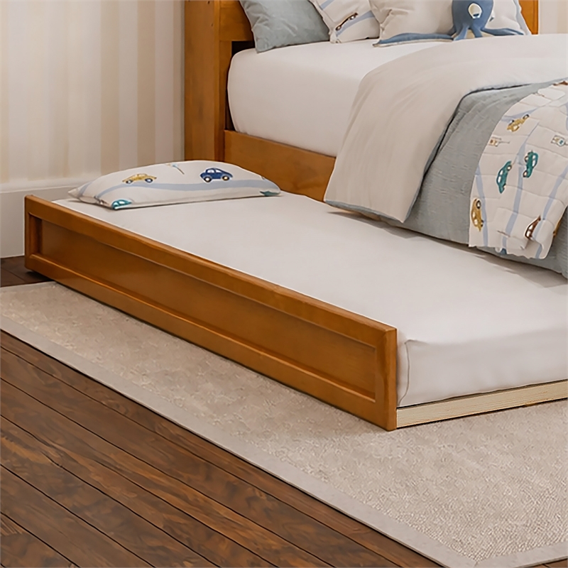 Denver Twin Wood Platform Bed with Twin Trundle in Light Toffee