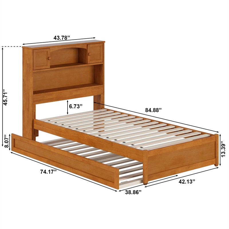 Denver Twin Wood Platform Bed with Twin Trundle in Light Toffee