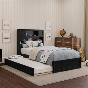 Denver Twin Wood Platform Bed with Twin Trundle in Black