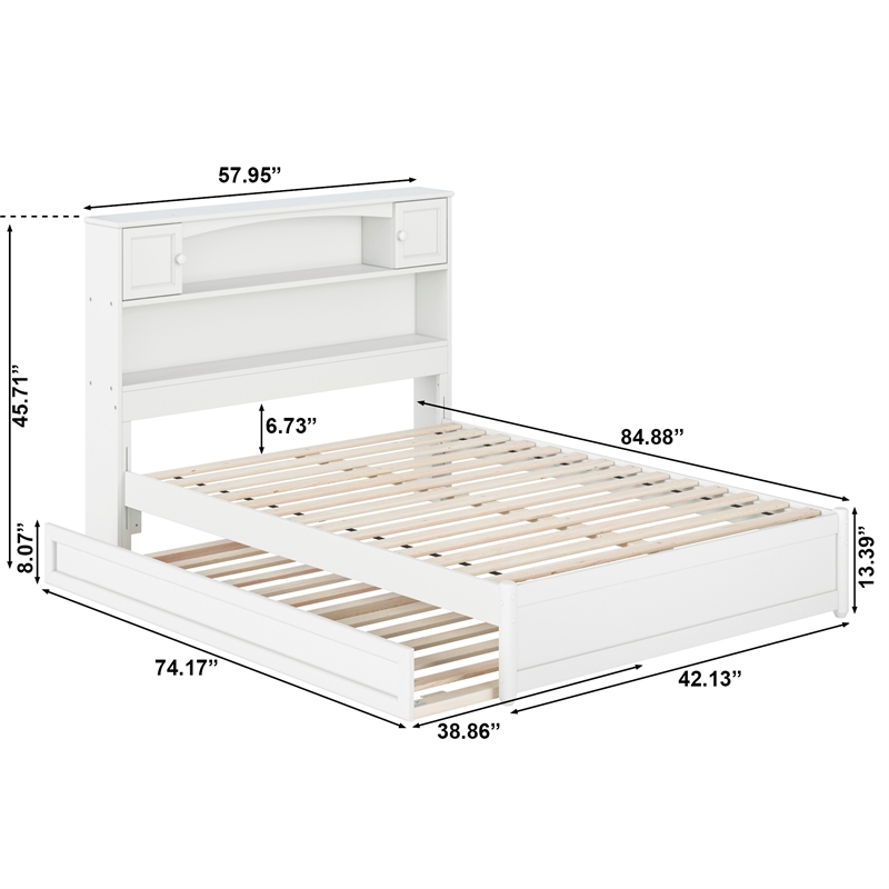Denver Full Wood Platform Bed with Twin Trundle in White
