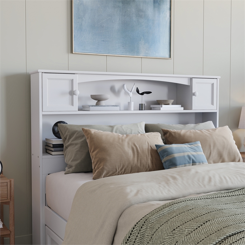 Denver Full Wood Platform Bed with Twin Trundle in White