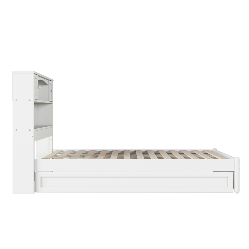 Denver Full Wood Platform Bed with Twin Trundle in White