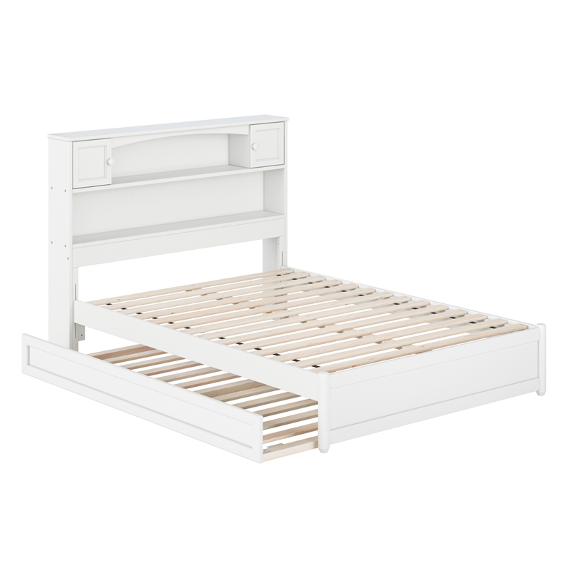 Denver Full Wood Platform Bed with Twin Trundle in White