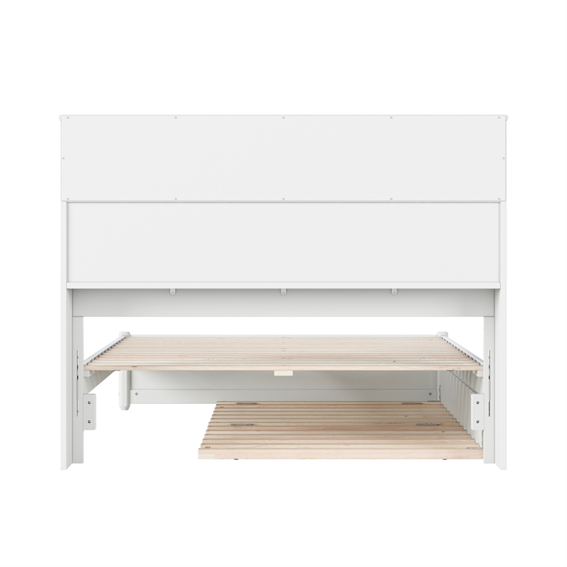 Denver Full Wood Platform Bed with Twin Trundle in White