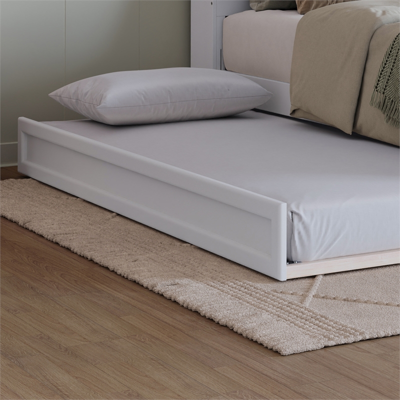 Denver Full Wood Platform Bed with Twin Trundle in White