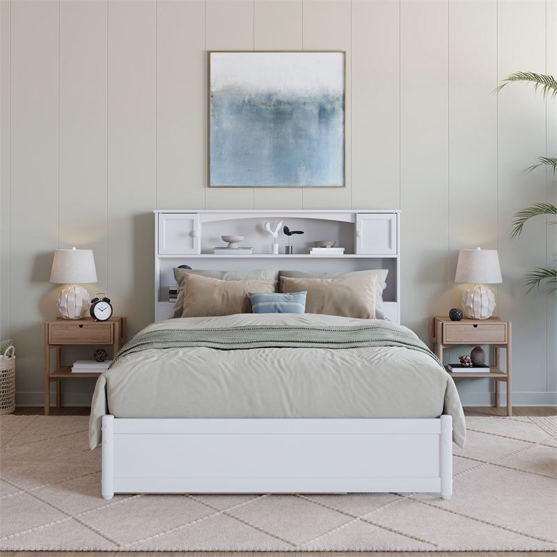 Denver Full Wood Platform Bed with Twin Trundle in White