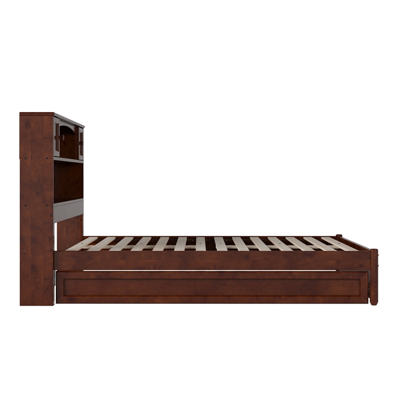 Denver Full Wood Platform Bed with Twin Trundle in Walnut