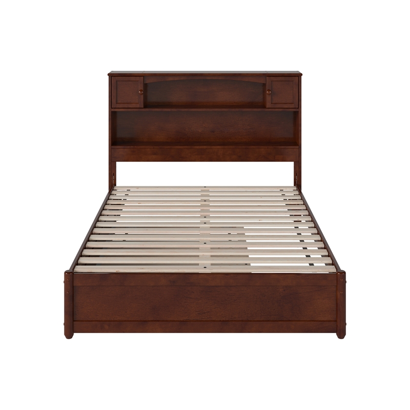 Denver Full Wood Platform Bed with Twin Trundle in Walnut