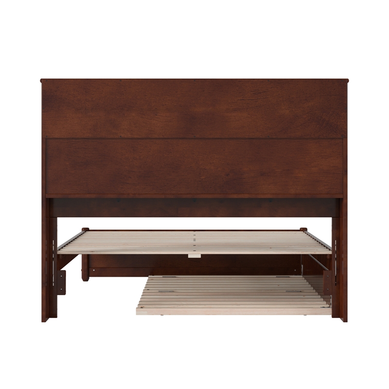 Denver Full Wood Platform Bed with Twin Trundle in Walnut