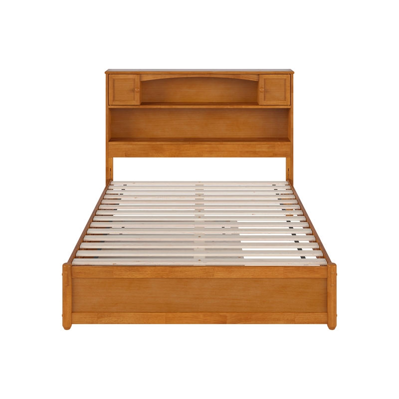 Denver Full Wood Platform Bed with Twin Trundle in Light Toffee