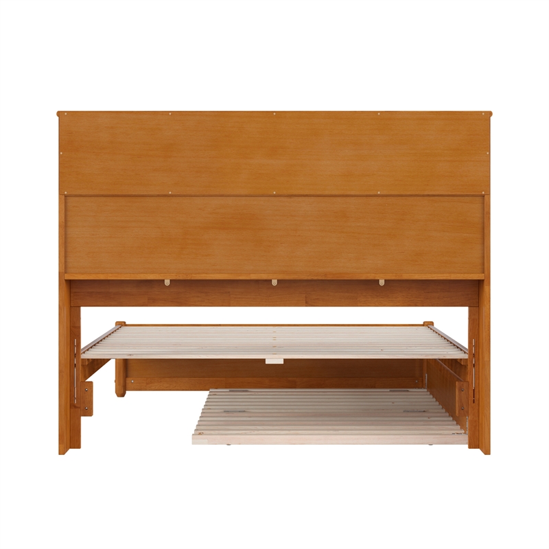 Denver Full Wood Platform Bed with Twin Trundle in Light Toffee