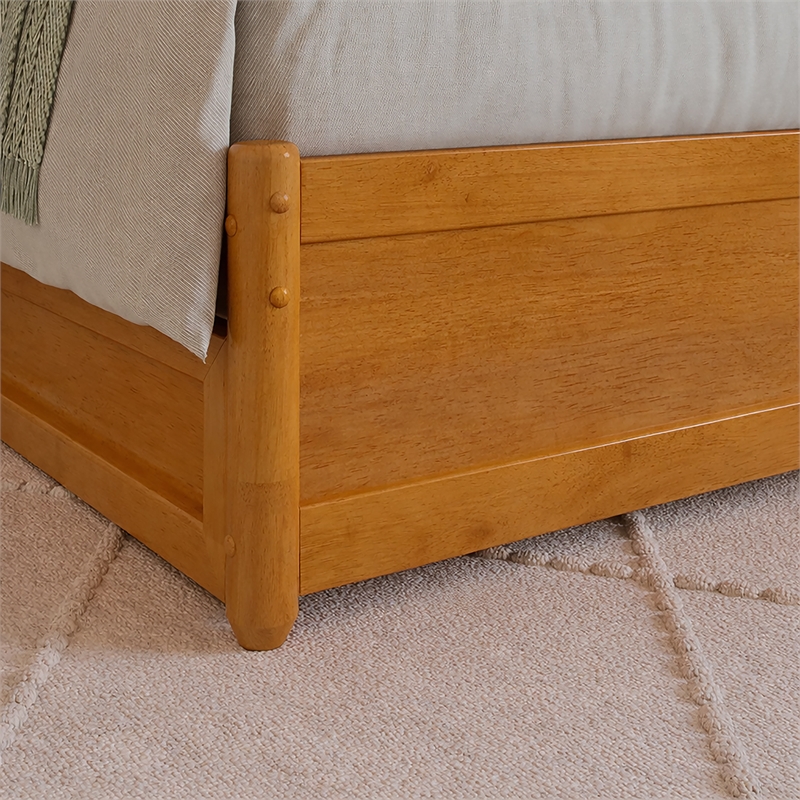 Denver Full Wood Platform Bed with Twin Trundle in Light Toffee