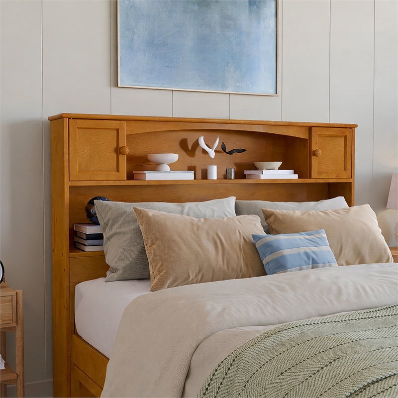 Denver Full Wood Platform Bed with Twin Trundle in Light Toffee