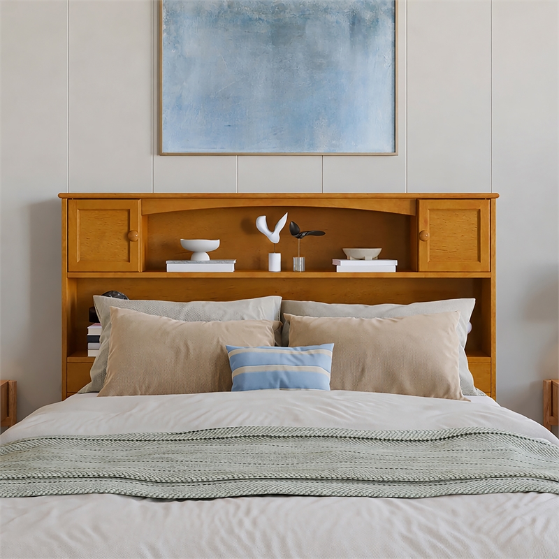 Denver Full Wood Platform Bed with Twin Trundle in Light Toffee