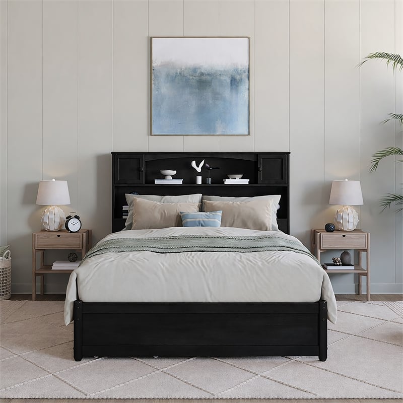 Denver Full Wood Platform Bed with Twin Trundle in Black