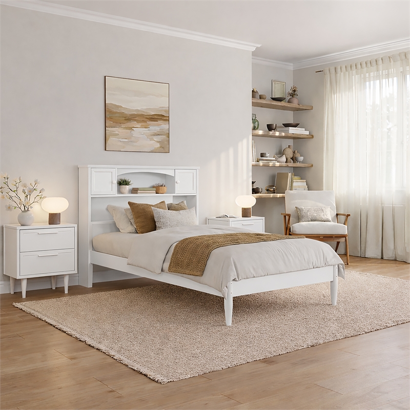 Denver Twin XL Wood Platform Bed in White