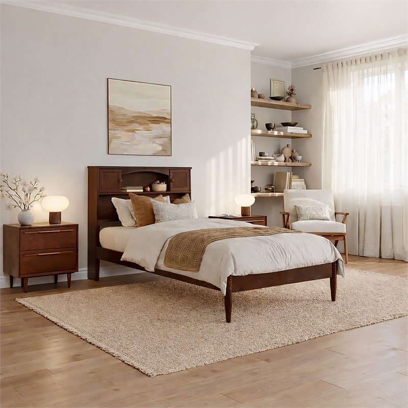 Denver Twin XL Wood Platform Bed in Walnut