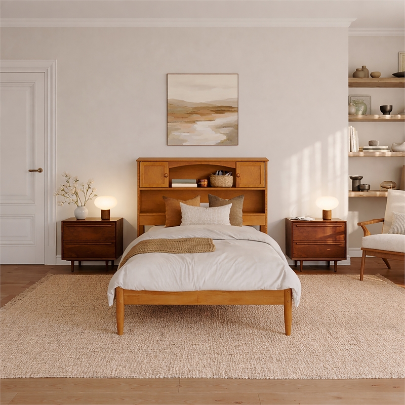 Denver Twin XL Wood Platform Bed in Light Toffee