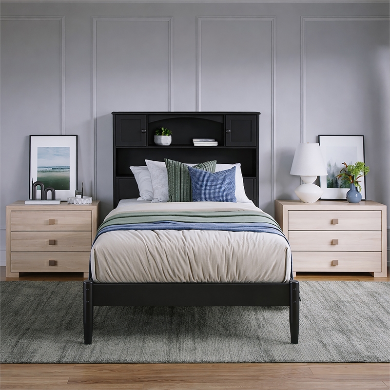 Denver Twin XL Wood Platform Bed in Black