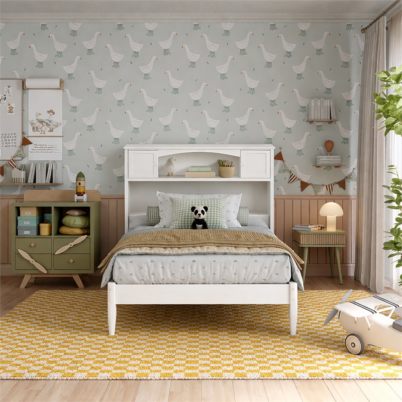 Denver Twin Wood Platform Bed in White