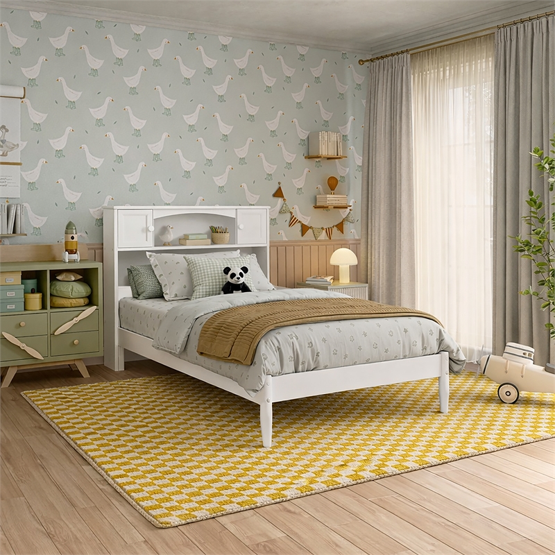 Denver Twin Wood Platform Bed in White