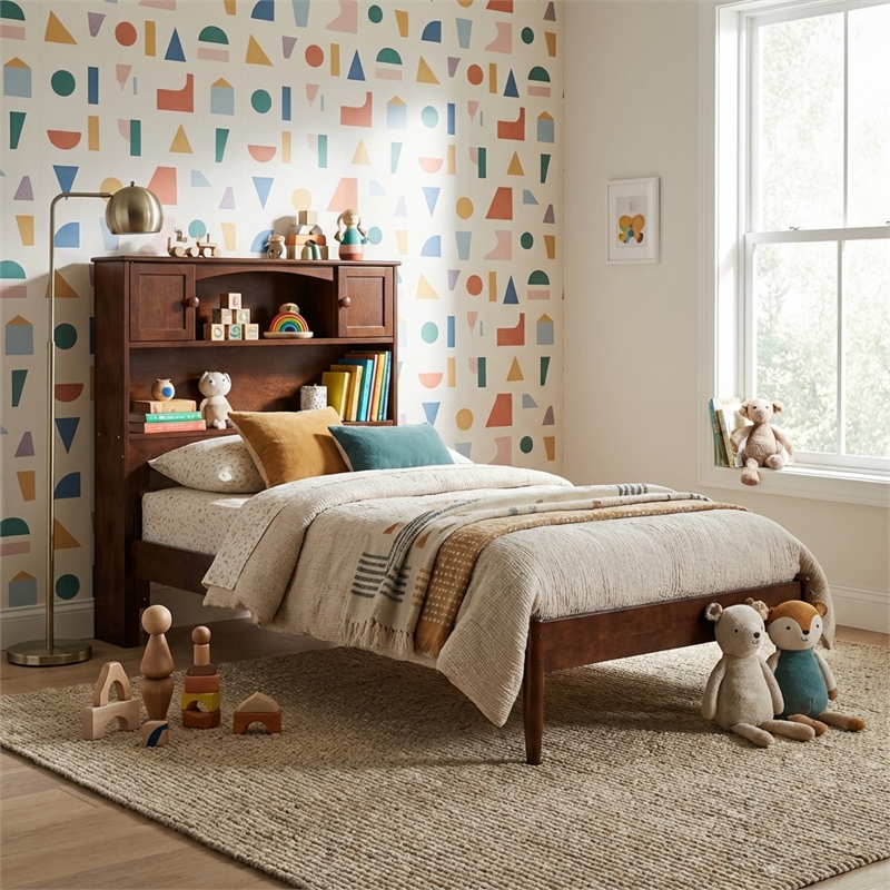Denver Twin Wood Platform Bed in Walnut