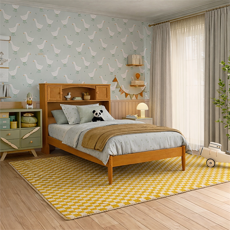 Denver Twin Wood Platform Bed in Light Toffee