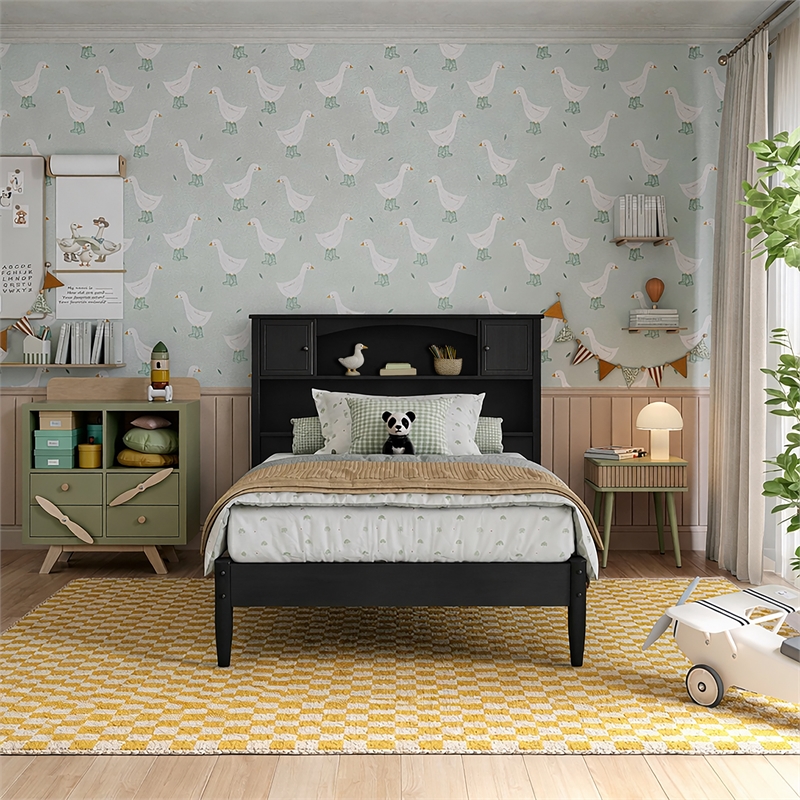 Denver Twin Wood Platform Bed in Black