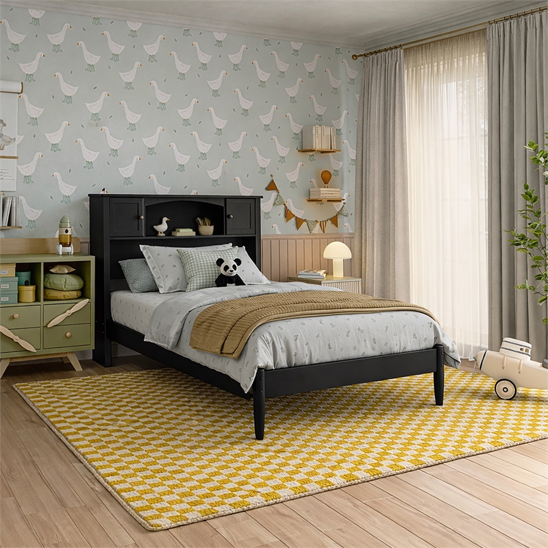 Denver Twin Wood Platform Bed in Black
