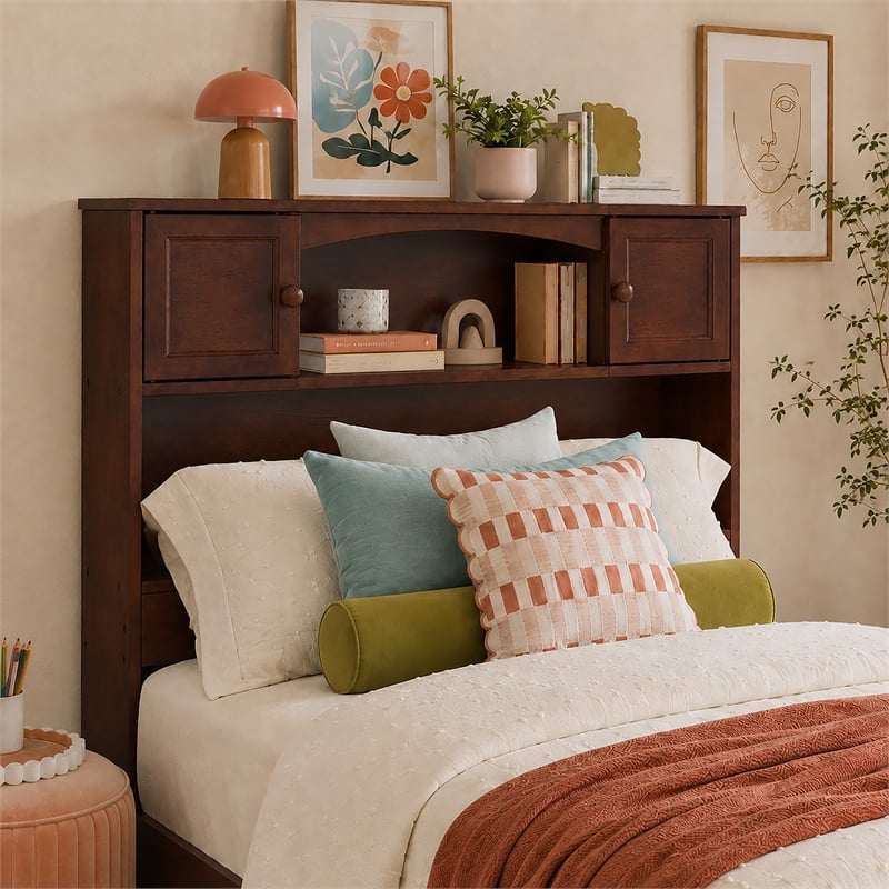 Denver Twin Wood Storage Bookcase Headboard in White