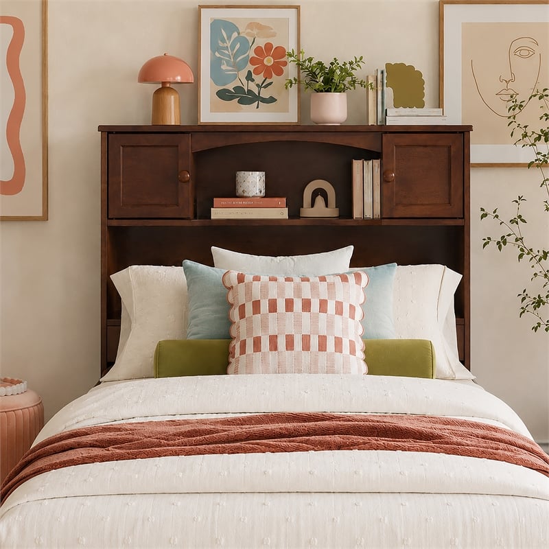 Denver Twin Wood Storage Bookcase Headboard in White