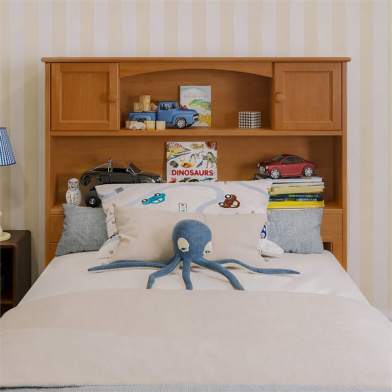 Denver Twin Wood Storage Bookcase Headboard in Light Toffee