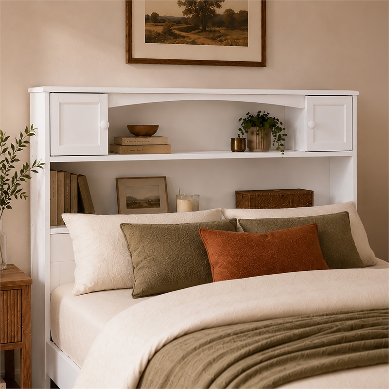 Denver Full Wood Storage Bookcase Headboard in White