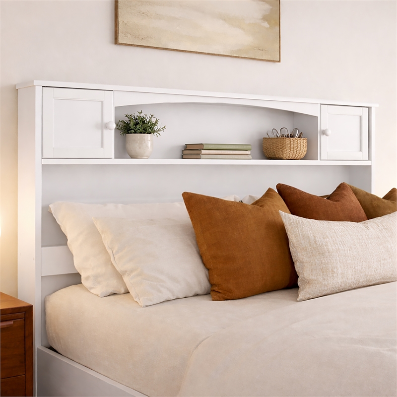 Denver Full Wood Storage Bookcase Headboard in White